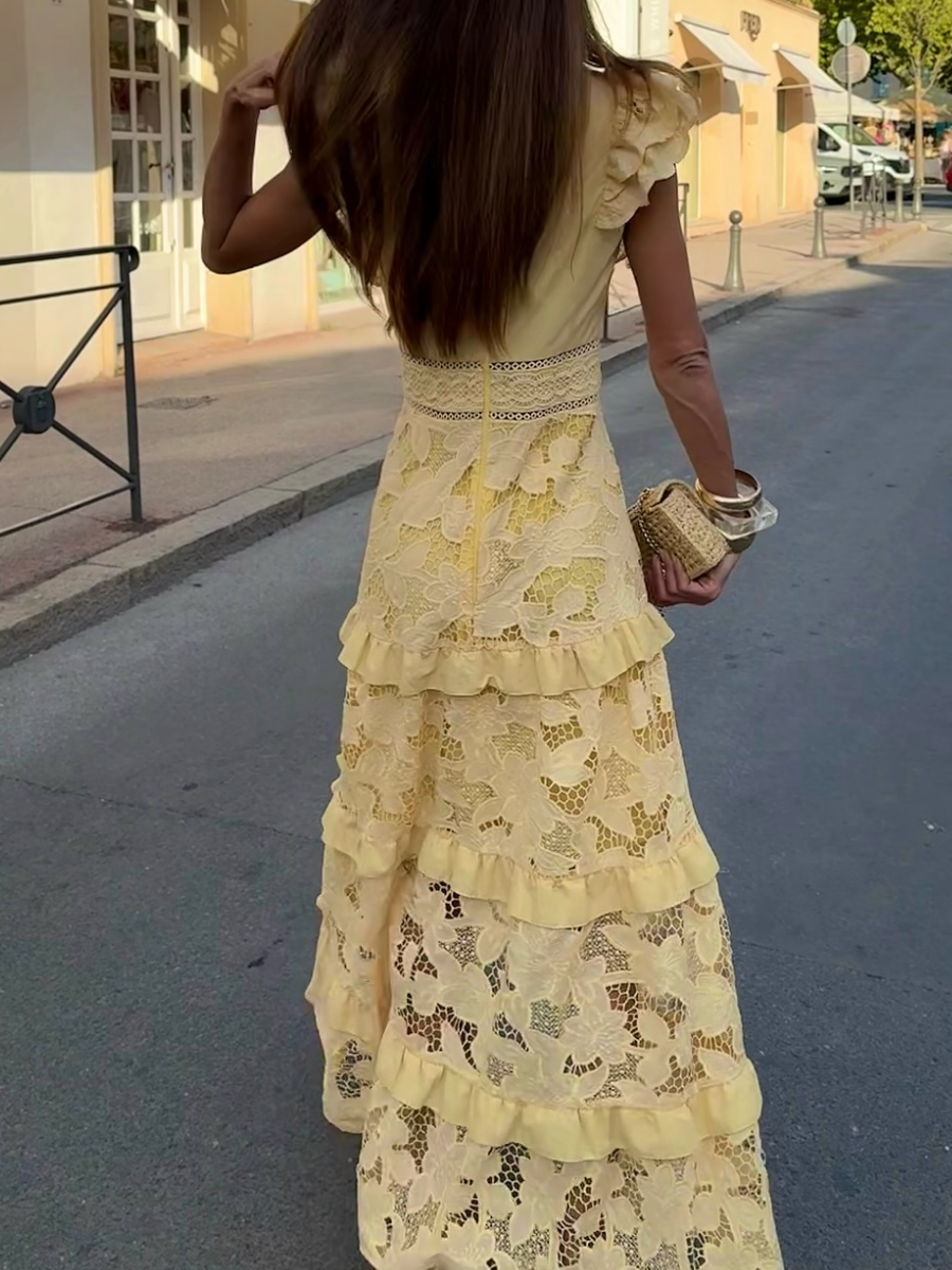 Three-dimensional Printed Lace Cut-out Sleeveless Dress