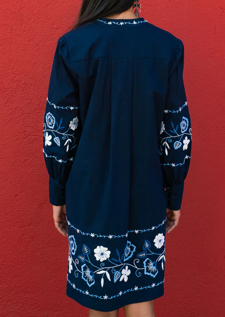 Navy Blue Embroidery Casual Dress
