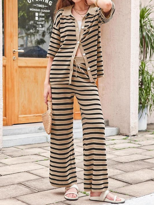 Casual Stripe Knitted Two Pieces Set