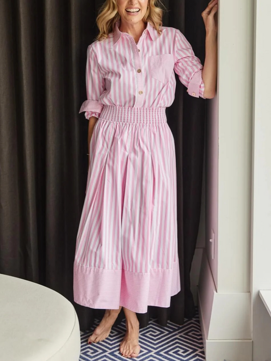 Comfortable Striped Shirt Two-Piece Mid-Dress