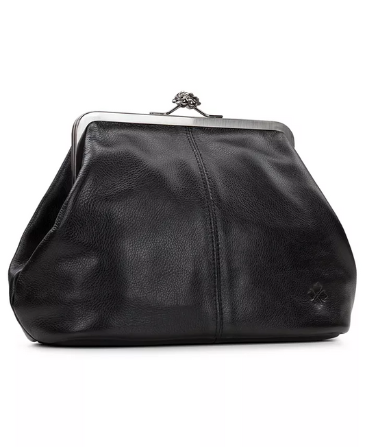 Classic Kiss-lock Closure Adorned Leather Bag