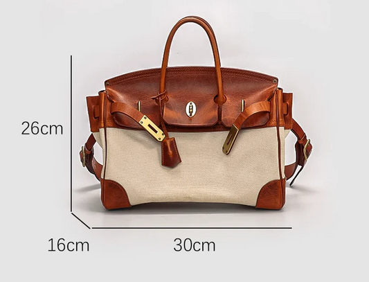 Two-Tone Canvas And Leather Handbag