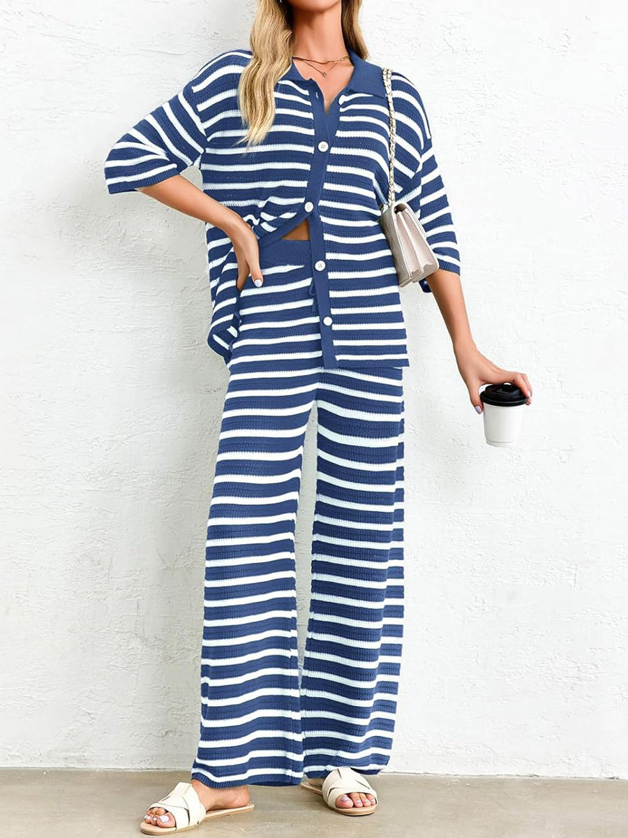 Casual Stripe Knitted Two Pieces Set