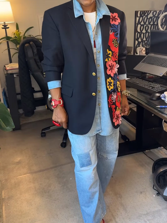 Appliques Flower Loose Blazer
