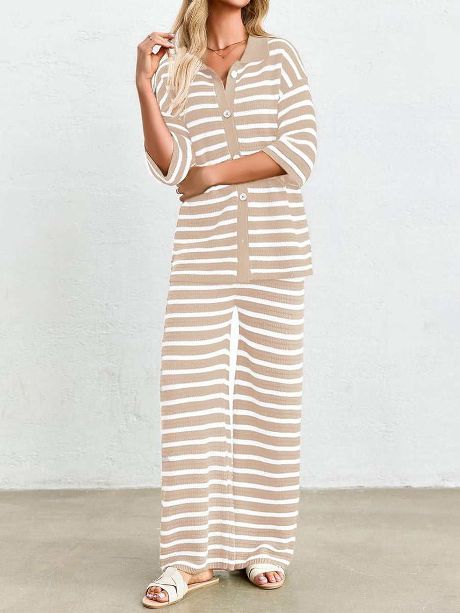 Casual Stripe Knitted Two Pieces Set