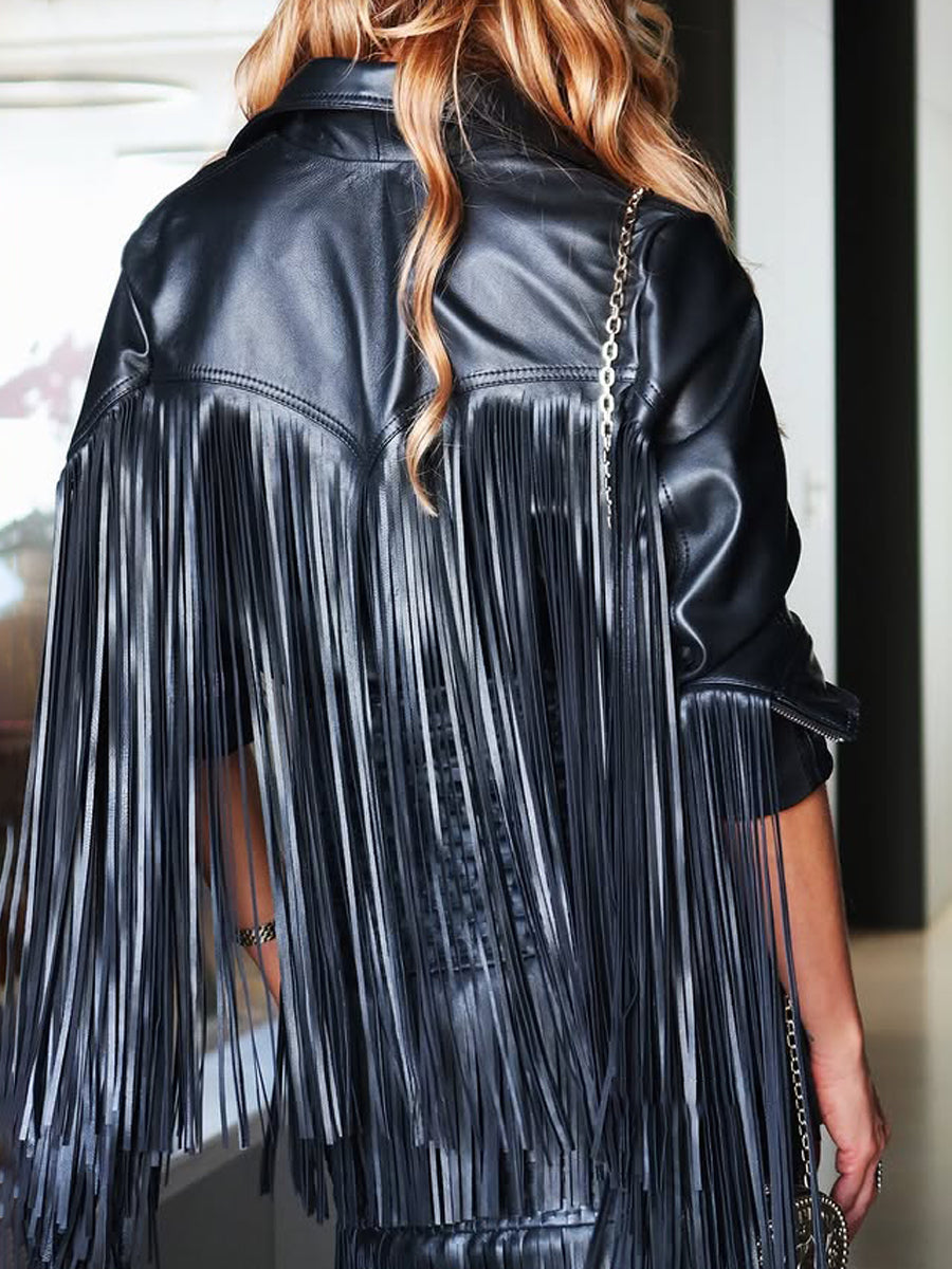 PU Fringed Edge Two Pieces Dress