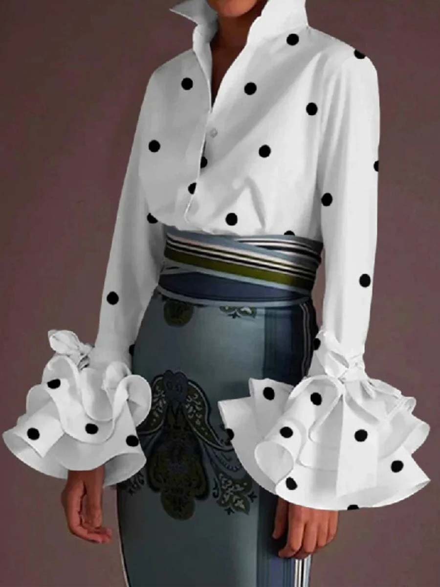 Fashion Ruffled Sleeve Lace-up Casual Shirt
