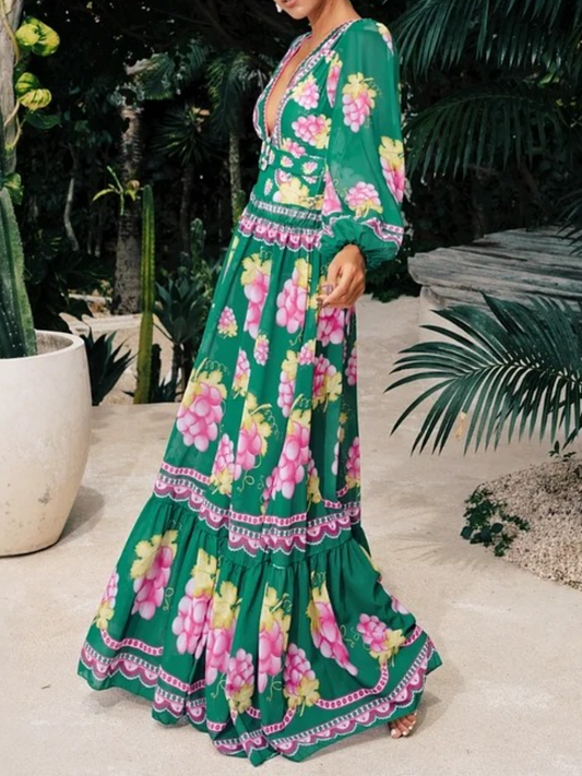 Printed V-Neck Swimsuit Suit