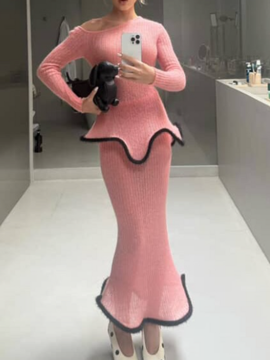 Solid Color Knitted Suit