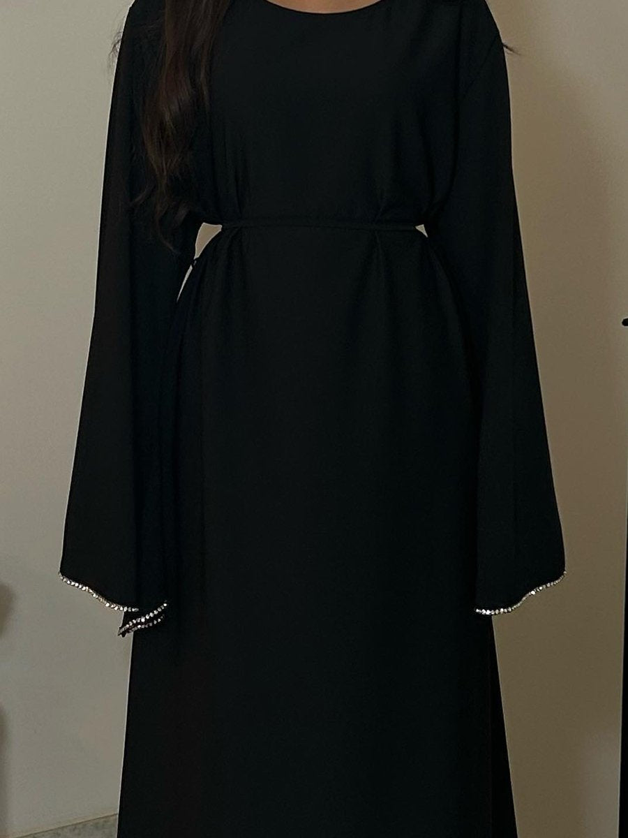 Loose Rhinestone Sparkle Round Neck Dress