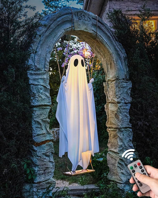Hanging Swing Ghost Halloween Decor With String Lights