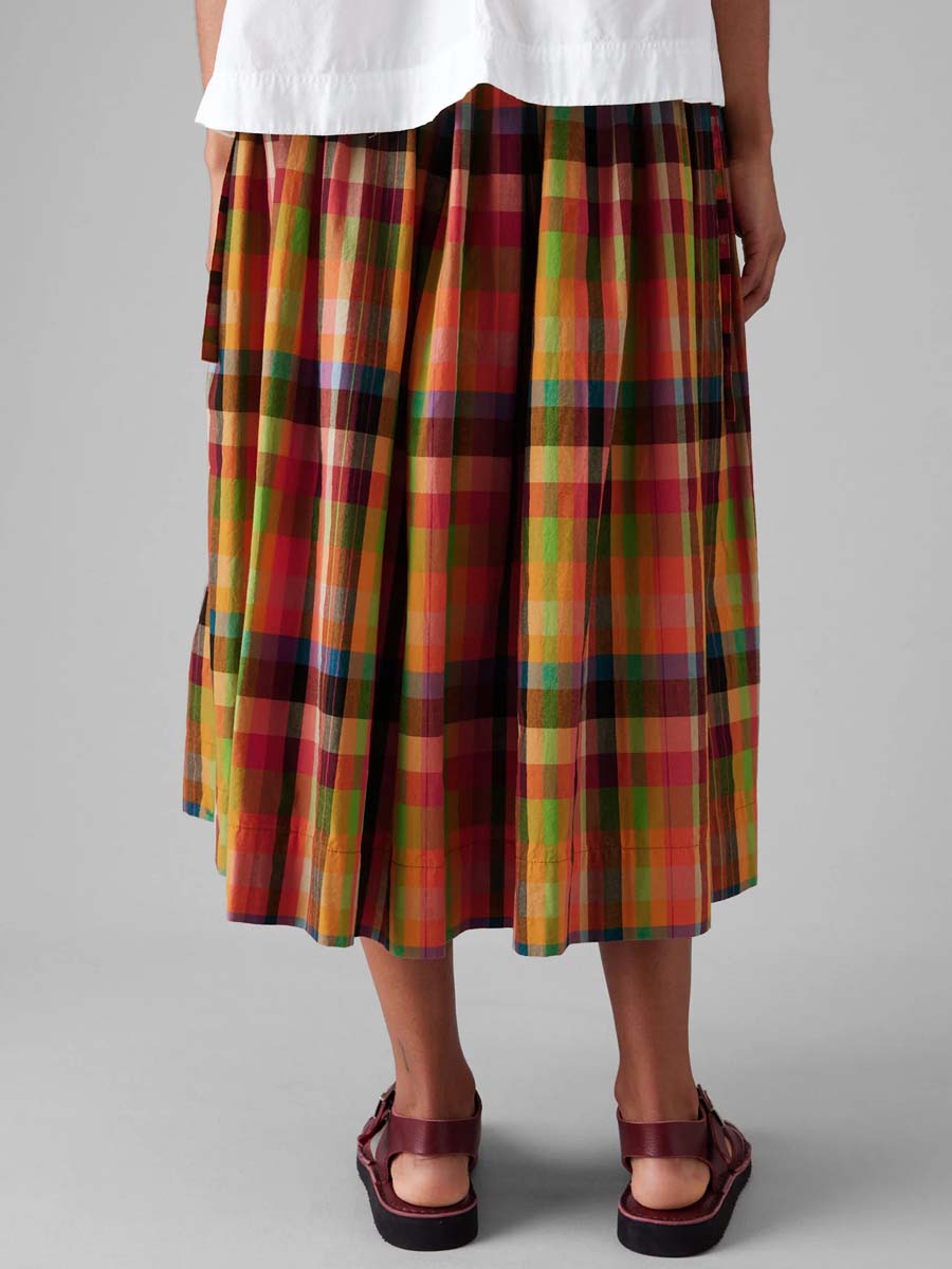 Pleated Check Cotton Skirt