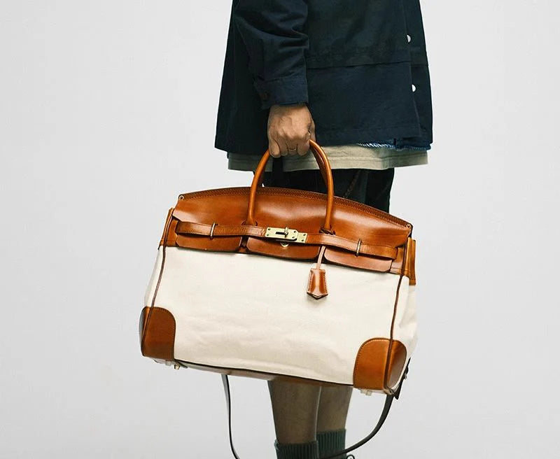 Two-Tone Canvas And Leather Handbag