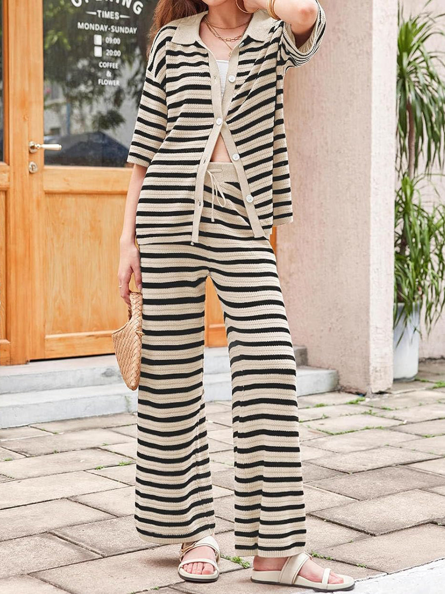 Casual Stripe Knitted Two Pieces Set
