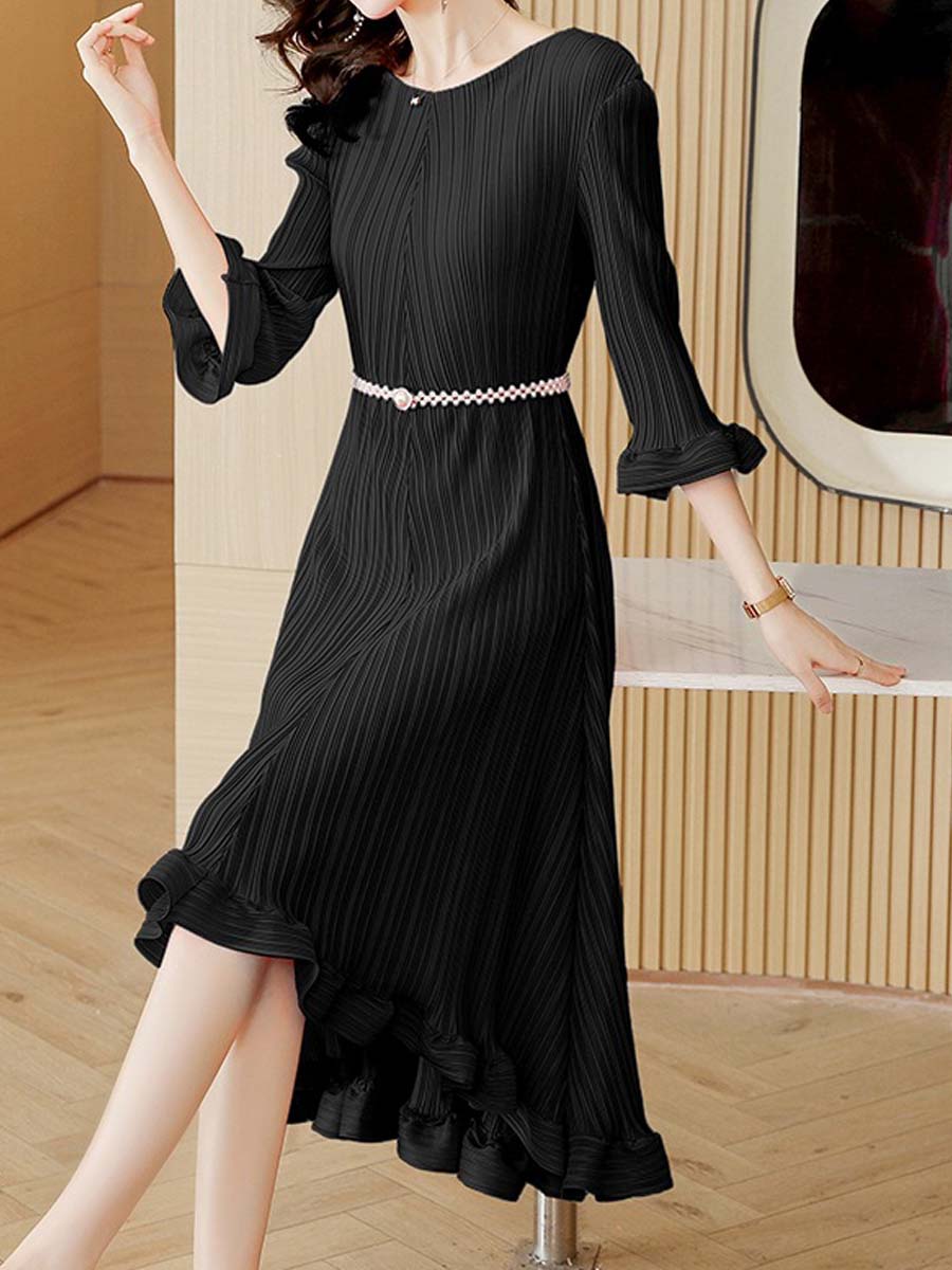 Elegant Pleated Irregular Dress