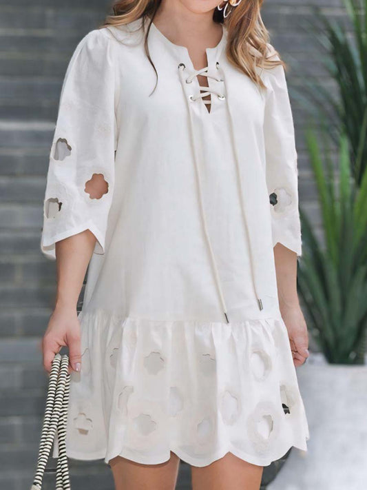 Cutout Embroidery Lace-up Dress
