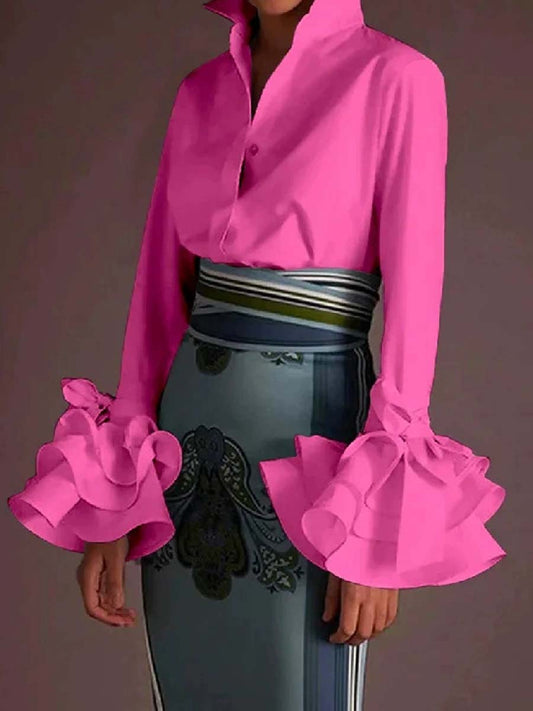 Fashion Ruffled Sleeve Lace-up Casual Shirt