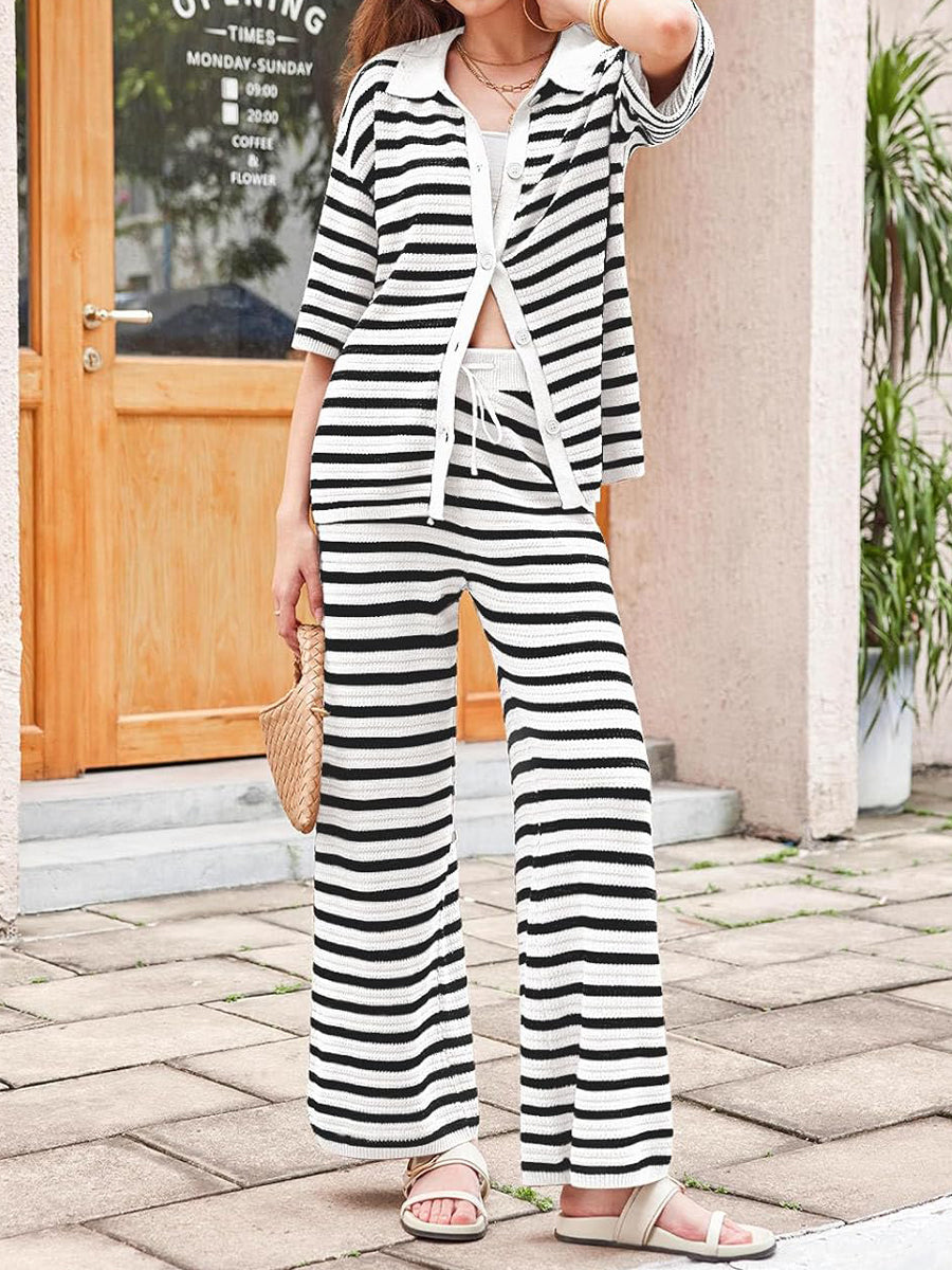 Casual Stripe Knitted Two Pieces Set
