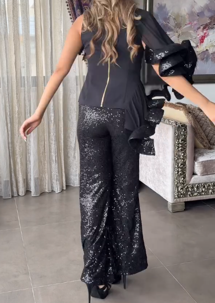 Irregular Sequin Flowy Set